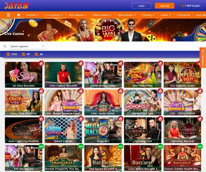 Jaya9 Live Casino Games and Dealers